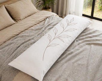 Neutral Leaf Branch Body Pillow | Minimal Botanical Lumbar Pillow