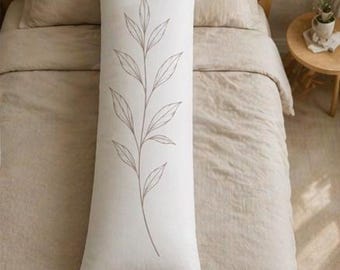 Almohada corporal de rama de hoja neutra / Almohada lumbar botánica minimalista