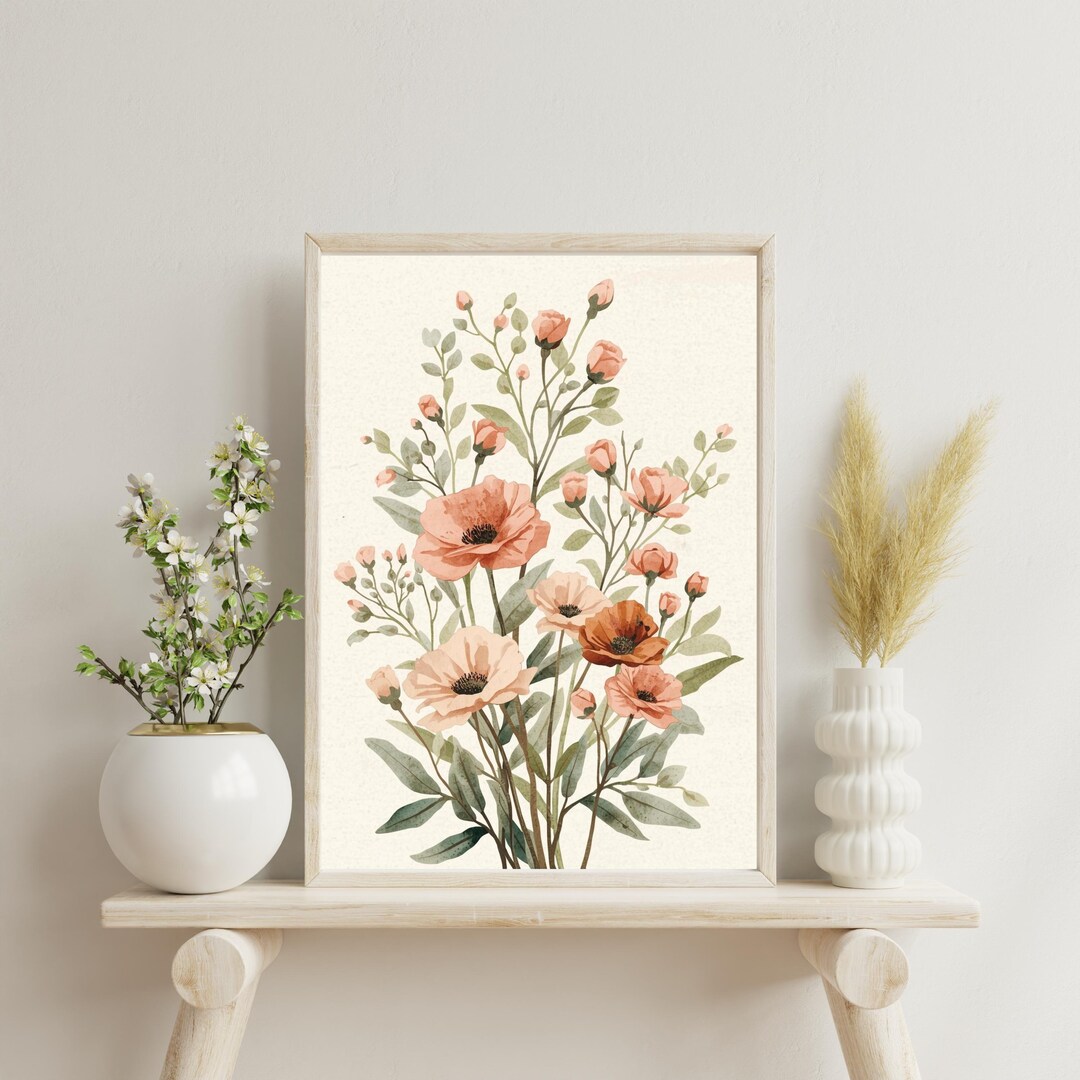 Vintage Botanical Watercolor Print | Earth Tone Floral Wall Decor ...