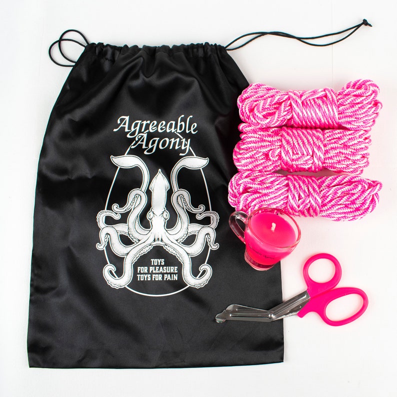 Bondage and Wax Beginner Kit - Rope & Mini Candle with Storage Bag and Safety Shears 