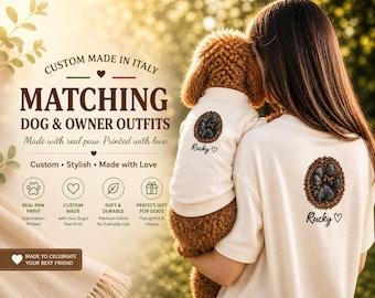 Conjuntos personalizados a juego para perro y dueño con estampado de huellas de patas reales: conjunto de sudadera con capucha personalizado para mascotas.