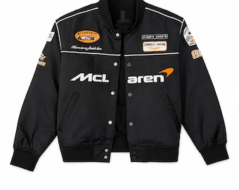 Chaqueta de carreras McLaren F1 | Bomber vintage de automovilismo | Chaqueta negra de Fórmula 1 | Ropa urbana de carreras
