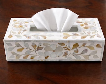 Pokrowiec na chusteczki z czarną perłową wkładką, uchwyt na muszlę w geometrycznym kształcie kwiatów