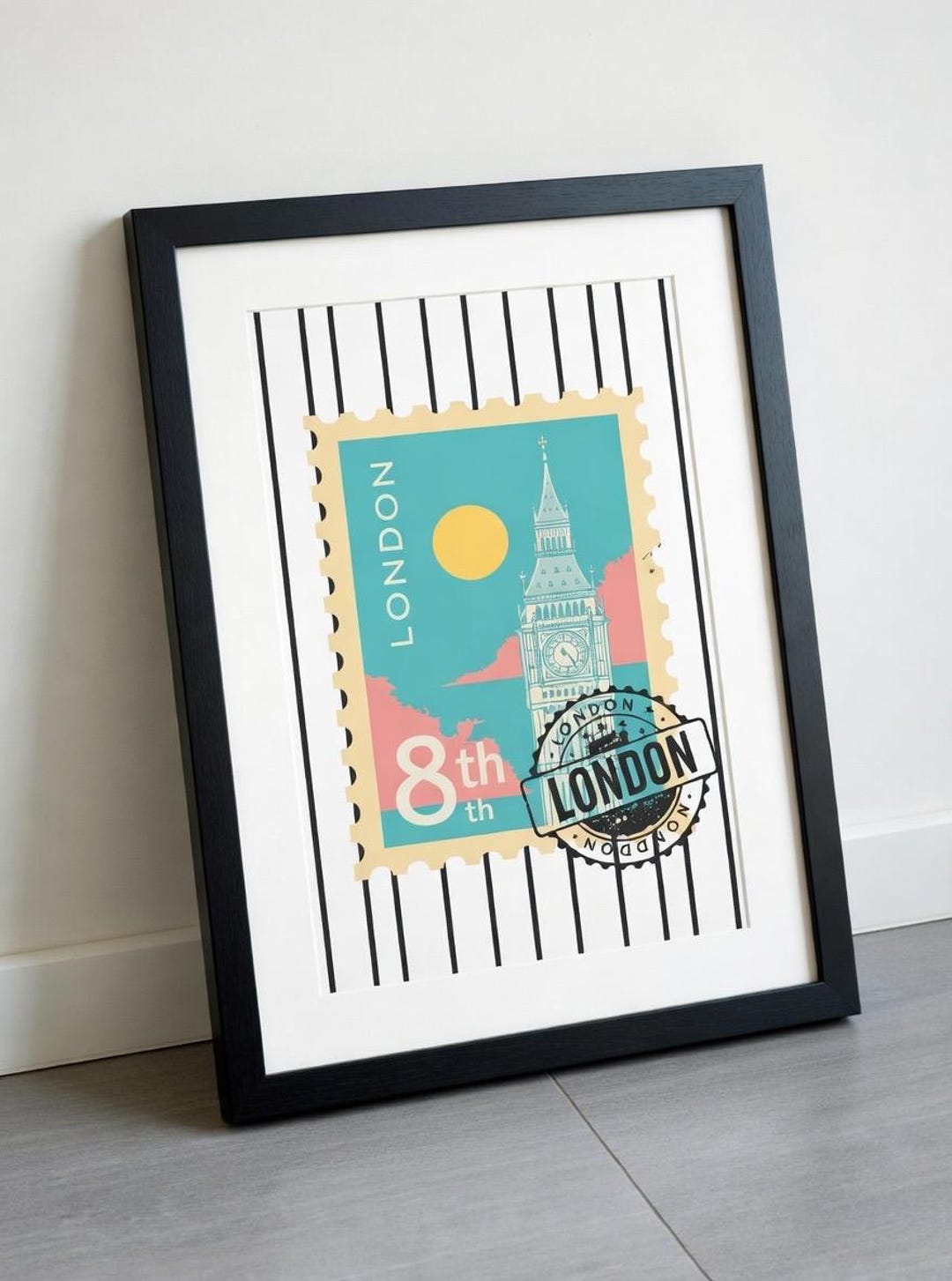 Vintage Big Ben Stamp Print | Retro Turquoise Sunset London Wall Art ...