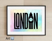 Big Ben London Typography Art Print (Digital Download)