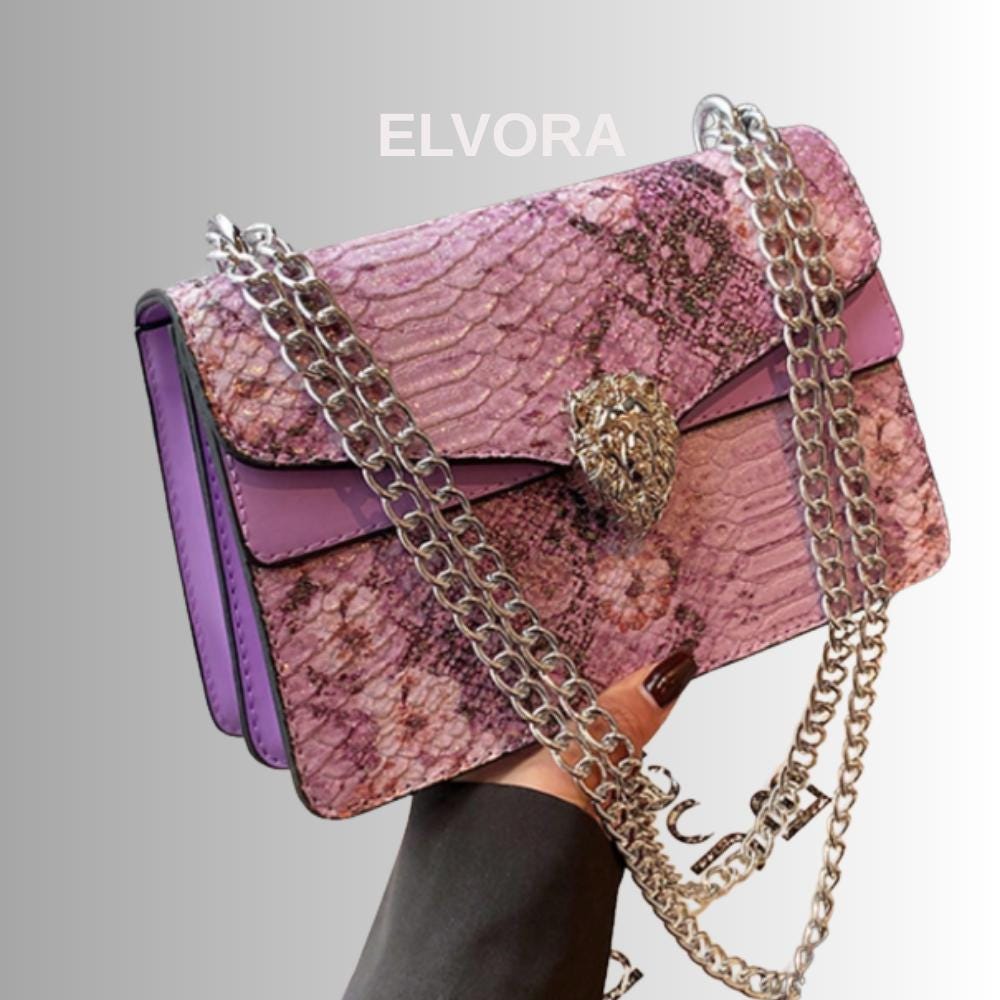 Sac à Main En Cuir Serpent Marron - Dimensions 30 X 21 Cm - Occasion En Très Bon état - Style Main Ou épaule