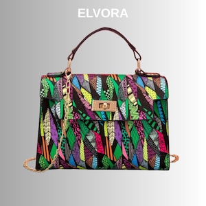 Bolso bandolera cuadrado jacquard geométrico multicolor con cadena