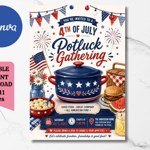 Editable 4th of July Potluck Invitation (Digital Download)
