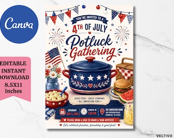 Editable 4th of July Potluck Invitation (Digital Download)