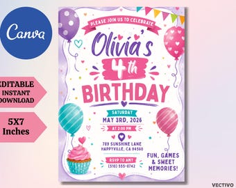 Balloon Birthday Invitation Template, Kids Party Invite (Editable, PDF)