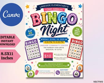 Editable Bingo Night Flyer Template: Family Game Fundraiser Printable (Canva Download)