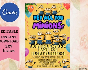 Editable Minions Birthday Invitation | Banana Bash Party Template (Digital Download)