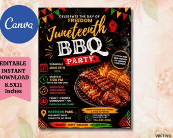 Juneteenth BBQ Party Invitation, Editable Canva Template (Digital Download)