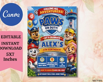 Editable Paw Patrol Birthday Invitation | Kids Party Template (Instant Download)