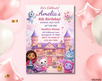 Editable Gabby's Dollhouse Birthday Invitation (Digital Download)