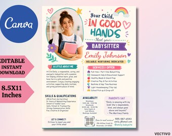 Editable Babysitter Flyer Template, Modern Nanny Services (Canva Download)