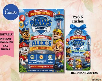Editable Paw Patrol Birthday Invitation | Kids Party Template (Instant Download)