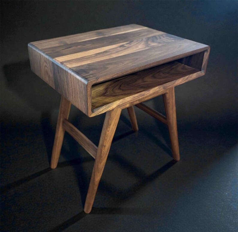 Mid Century Modern Walnut Nightstand or Bedside Table With Open Shelf ...