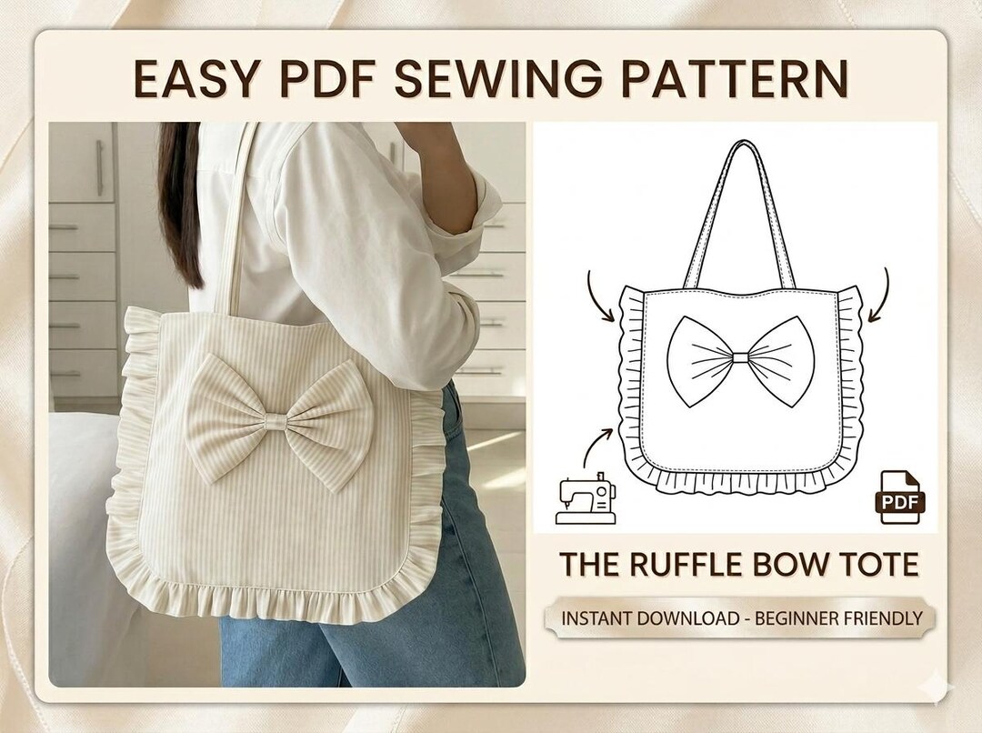 Bow Ruffle Tote Bag Sewing Pattern | Beginner Friendly PDF (instant ...