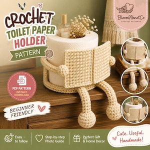 Patrón PDF para soporte de papel higiénico de ganchillo / Organizador de baño / Soporte para rollo de papel higiénico / Funda para pañuelos de papel amigurumi