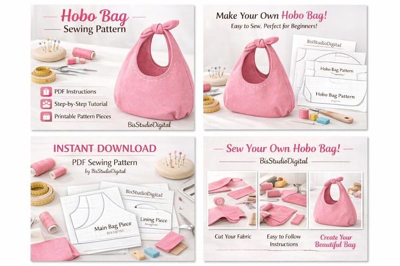 Large Hobo Bag Sewing Pattern – Beginner Friendly DIY Shoulder Bag ...