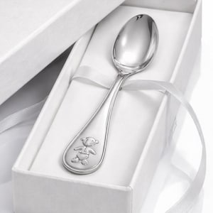 Cuillère bébé personnalisée en argent massif 925 (27 g), cadeau de baptême ourson en peluche