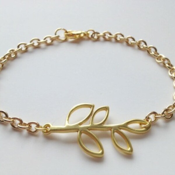 Gold Matte Branch of Leaves Bracelet Custom Length