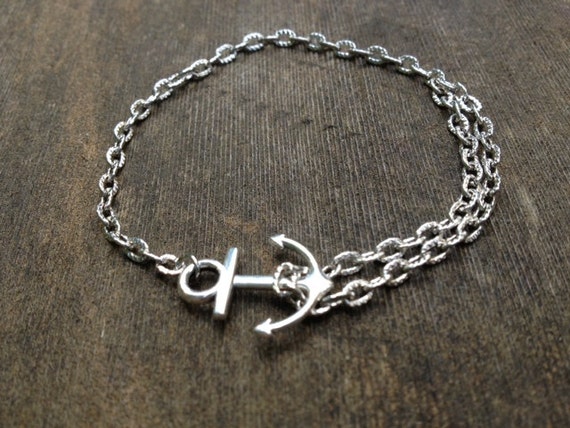 Items similar to Antiqued Silver Dainty Anchor Bracelet on Etsy