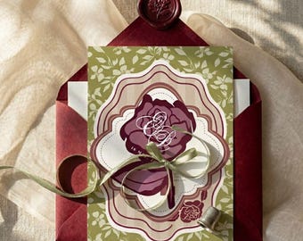 Victorian Wedding Invitation Suite Template | European Heirloom Set | Elegant Canva Editable (Cricut, Digital Download)