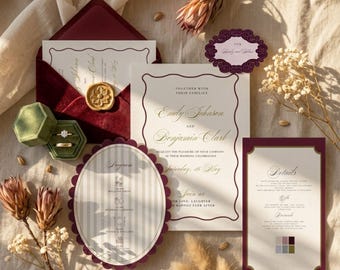 Wedding Invitation Suite Canva Template | Old Money Elegant Wedding Invite | Editable Bundle, Digital Download