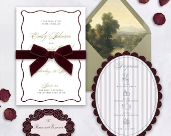 Old Money Wedding Invitation Suite Template | Vintage Elegant Wedding Invite (Canva Editable, Digital Download)