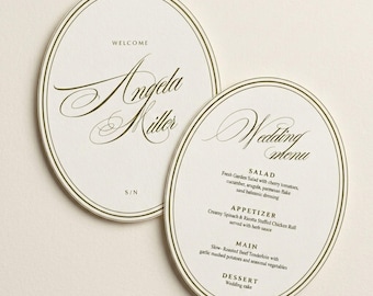 Oval Wedding Menu with Name Template, European Retro Style, Elegant Wedding Reception (Digital Download)