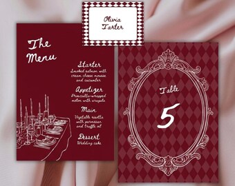Old Money Wedding Stationery Bundle, Luxury Menu Place Card Table Number Template (Digital Download)