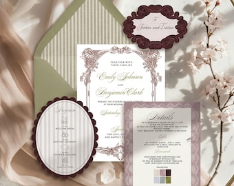 Old Money Wedding Invitation Suite Template | Victorian Elegant Wedding Invite | Canva Editable, Digital Download