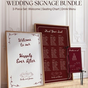 Old Money Wedding Signage Bundle, Elegant Welcome Sign, Seating Chart, Bar Menu (Printable Template)