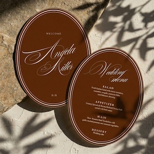 Oval Wedding Menu Template, Espresso Brown Old Money Stationery (Digital Download)
