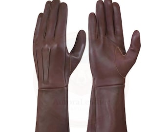 Brown Leather Medieval Gauntlets | Long Cuff Historical Cosplay Gloves