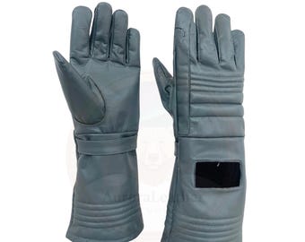 X Wing Pilot Leather Gloves | Gray Cosplay Gauntlets | Sci-Fi Costume Accessory