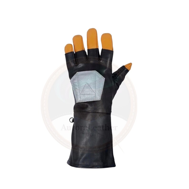 Din Djarin Leather Gloves | Mandalorian Cosplay Gloves | Long Cuff Black Costume Gauntlets image 4