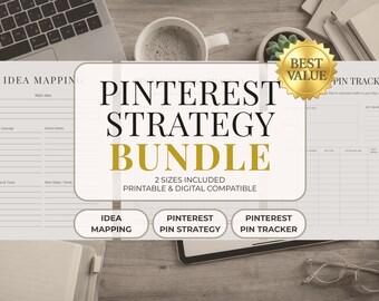 Pinterest Strategy Bundle Pinterest Marketing Planner Etsy Seller Tool Website Traffic Growth Pin Tracker Analytics A4 US Letter PDF Guide
