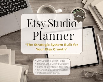 Etsy Studio Planner, Social Media Marketing Kit, Business Growth Strategy Guide, Digital Product Seller Checklist, A4 US Letter PDF, Canva