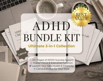 ADHD Planner Bundle: 3-in-1 Life Creator Business. ADHD Digital Organization, Executive Function, Canva Template, Wellness, Productivity Kit