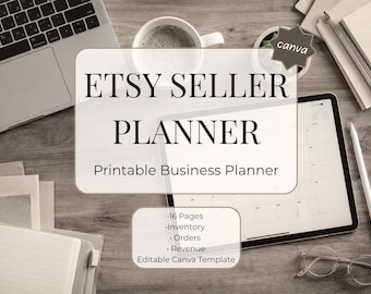 Etsy Seller Planner Canva Template | Digital Business Planner | Inventory Tracker, Order Log, Revenue Tracker | Printable PDF