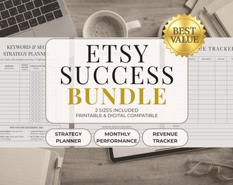 Etsy Success Bundle 3-in-1 Shop Manager Planner SEO Keyword Strategy Monthly Performance Report Revenue Tracker Business Growth Kit
