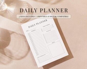Daily Planner Digital & Printable, Minimalist Undated Day Planner, Productivity Journal for GoodNotes, A4 A5 Letter Half Letter Size PDF
