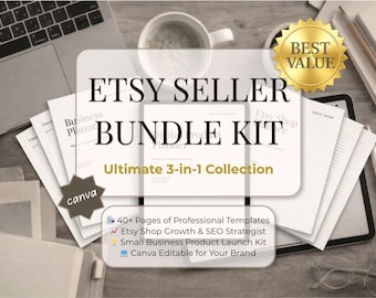 Etsy Seller Bundle Kit | 41 Pages Digital Product Planner | Etsy Business Tracker Canva Template | A4 & US Letter