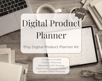 Digital Product Planner Canva Template | Etsy Seller Planner | Product Launch Tracker | Inventory & Order Log | Business Printable PDF