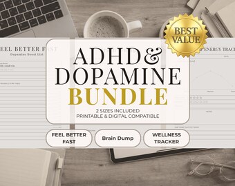 ADHD Focus Dopamine Boost Bundle 3 Step Mental Reset Kit Brain Dump Planner Daily Energy Tracker Wellness Journal Printable A4 US Letter