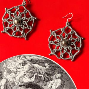 Macrame Earrings, Boho Statement Earrings, Handmade Crystal Jewelry, Festival Earrings, Gift for Her, Silver, Upcycled, Vintage