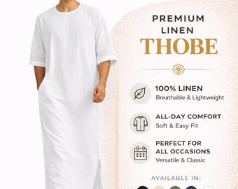 Linen Thobe | Breathable Minimalist Islamic Clothing, Daily Wear Kaftan